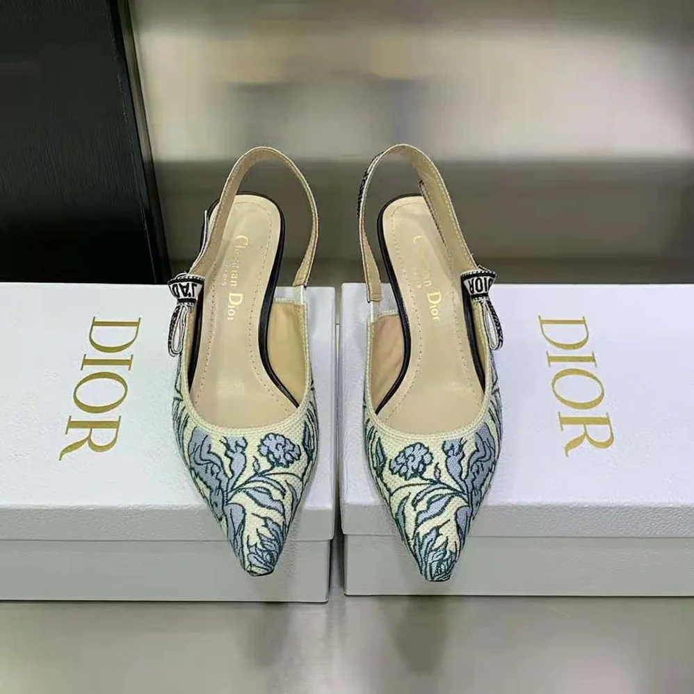 Dior J'Adior Slingback Pump Duck Blue Dior Brocart Embroidered Cotton for Women