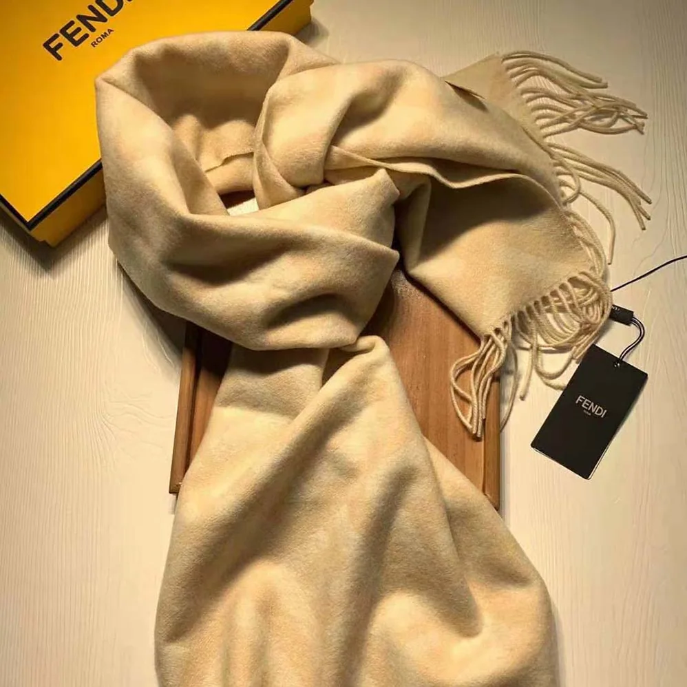 Fendi Long Scarf with Fringed Edges for Women in Beige Fendi Long Scarf with Fringed Edges for Women in Beige