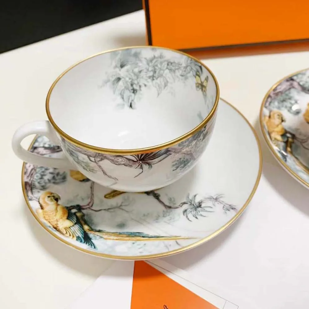 Hermes Carnets D'Equateur Tea Cup and Saucer for Unisex