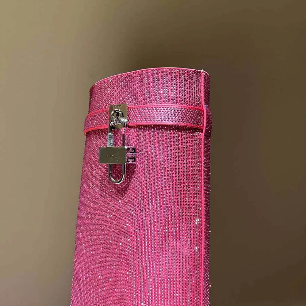 Givenchy Shark Lock Boots in Satin with Strass for Women in Pink Givenchy Shark Lock Boots in Satin with Strass for Women in Pink