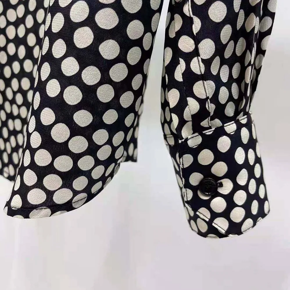Saint Laurent YSL Classic Shirt in Dotted Silk for Women in Black