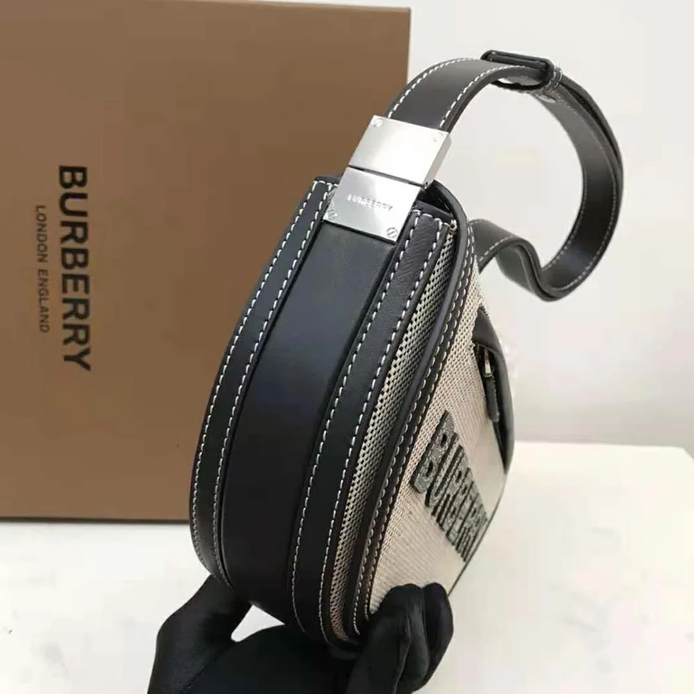 Burberry Small Cotton Canvas and Leather Olympia Bag for Women Burberry Small Cotton Canvas and Leather Olympia Bag for Women
