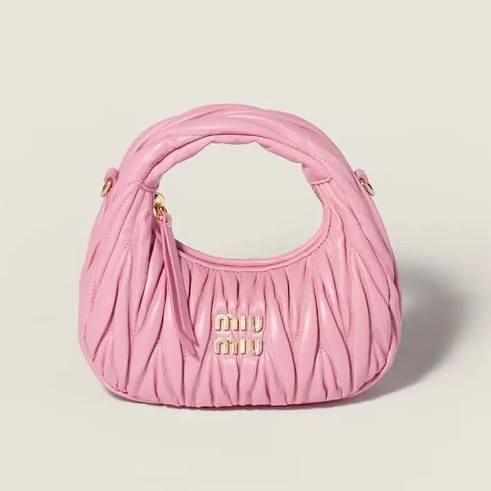 Miu Miu Wander Matelassé Nappa Leather Hobo Mini-Bag for Women in Pink