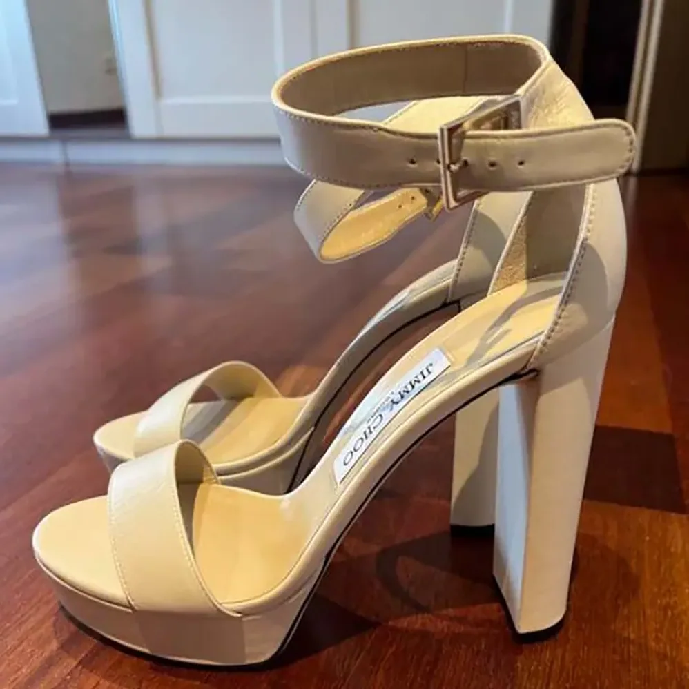 Jimmy Choo Isra 120 Leather Platform Sandals for Women in White