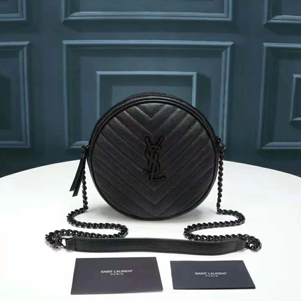 Saint Laurent YSL Vinyle Round Camera Bag in Chevron for Women in Quilted Smooth Leather