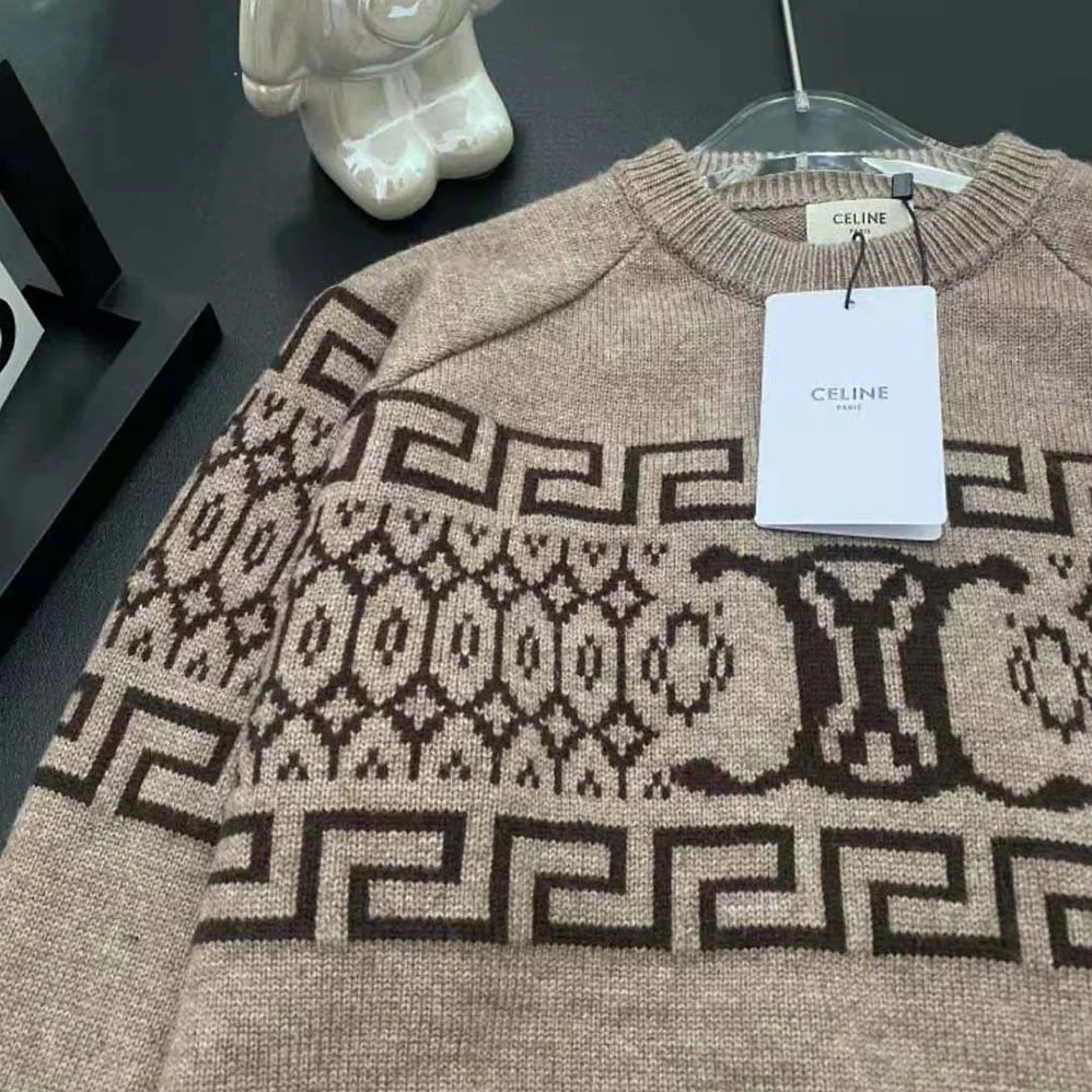 Celine Crew Neck Sweater in Triomphe Fair Isle Wool for Men