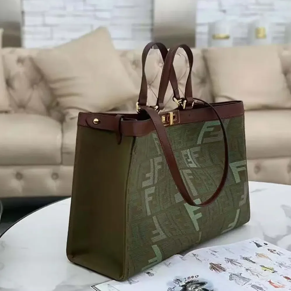 Fendi Peekaboo X-Tote Embroidered Green Canvas Bag for Women Fendi Peekaboo X-Tote Embroidered Green Canvas Bag for Women