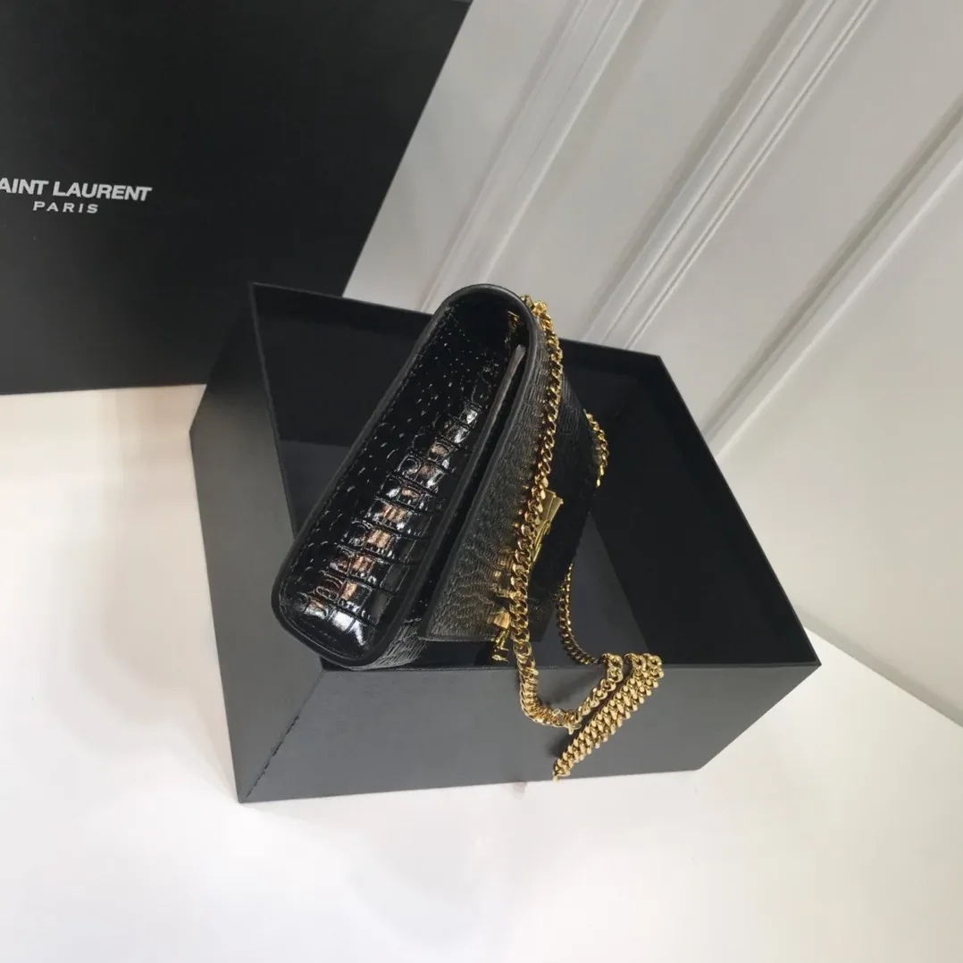 Saint Laurent Kate Medium Chain Bag With Tassel In Embossed Crocodile Black in YSL Saint Laurent Kate Medium Chain Bag With Tassel In Embossed Crocodile Black in YSL