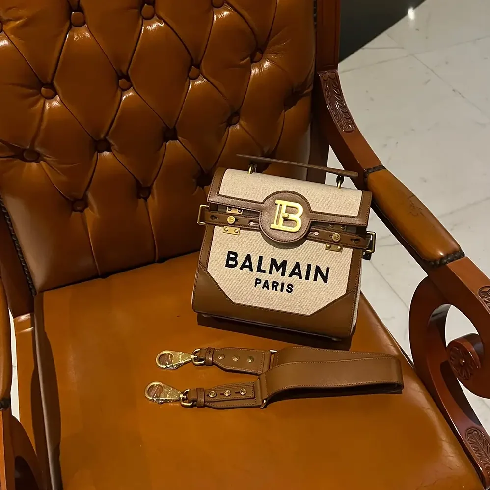 Balmain Bi-material Canvas and Ecru Calfskin B for Women in Buzz Bag Balmain Bi-material Canvas and Ecru Calfskin B for Women in Buzz Bag