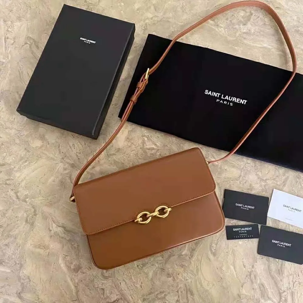 Saint Laurent YSL LE Maillon Satchel in Smooth Leather for Women in Brown