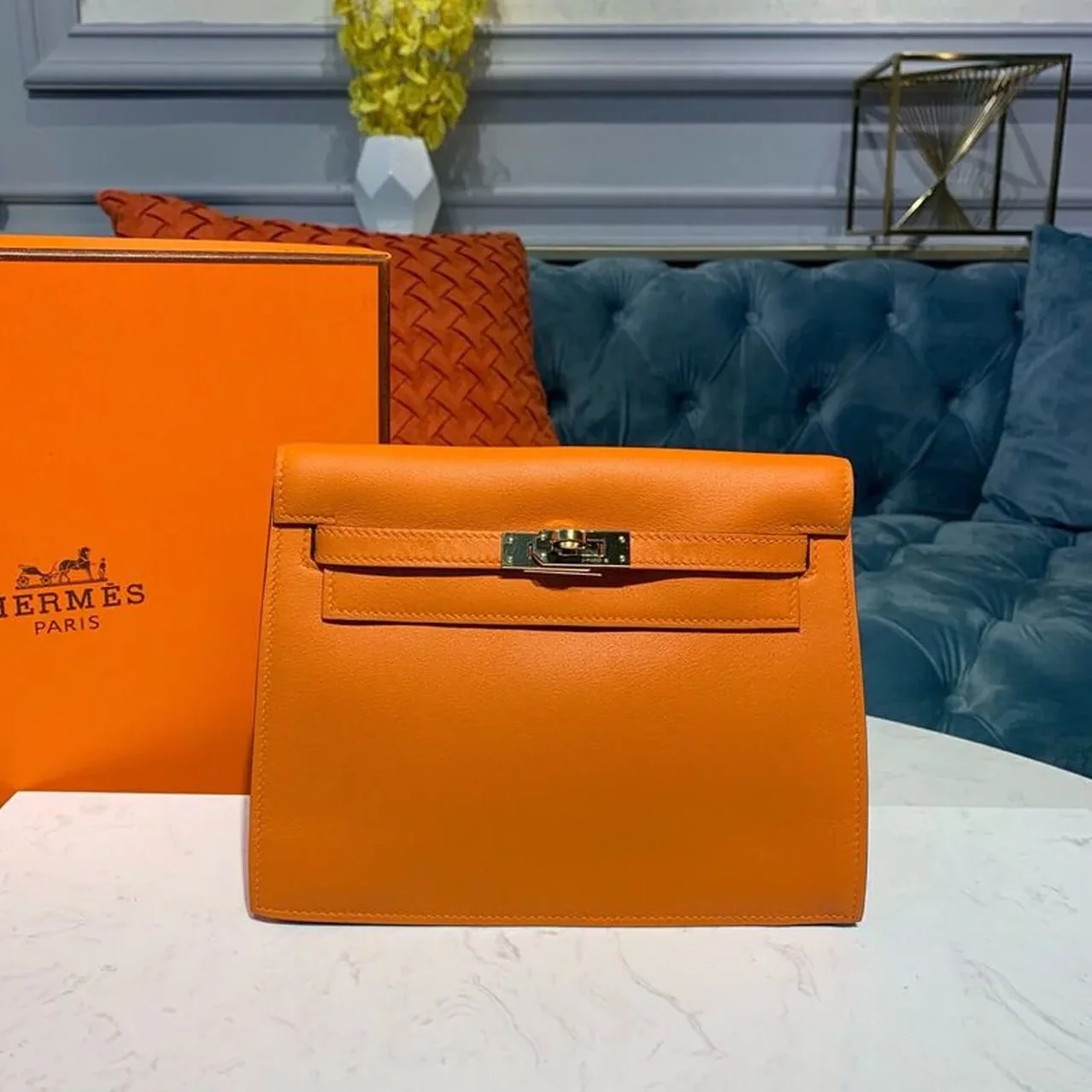 Hermes Kelly Danse II Bag Swift Orange Gold Hardware /