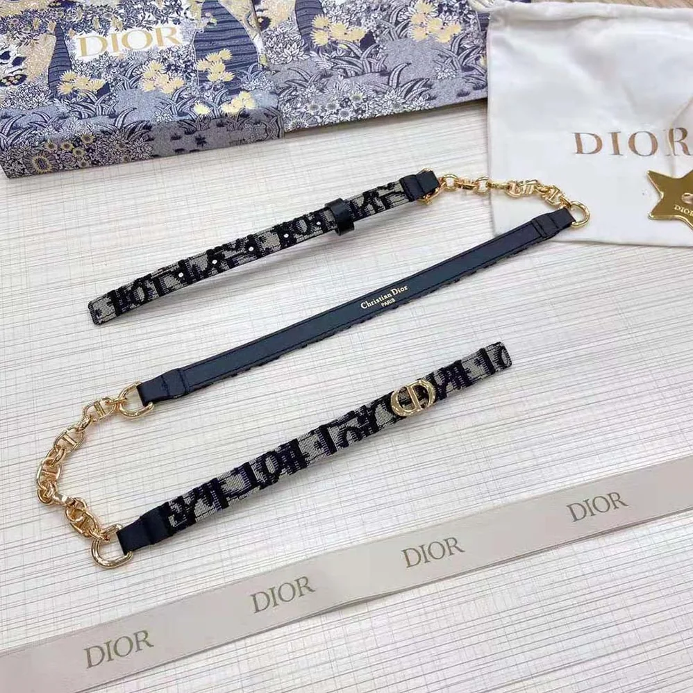 Dior Caro Belt Blue Dior Oblique Jacquard with Shiny Gold-Finish Metal 15 MM for Women