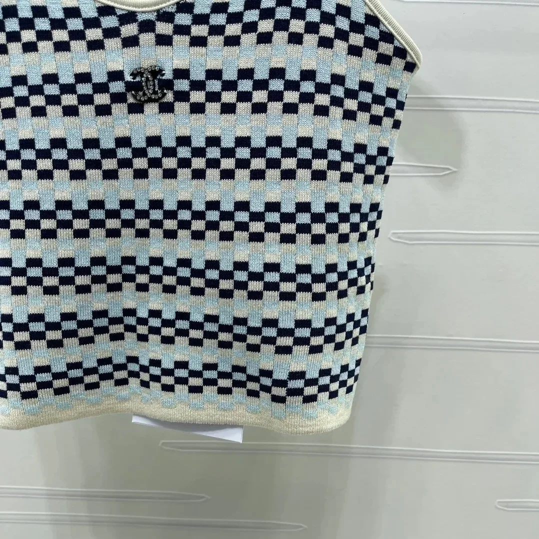 Chanel Checkered Intarsia Camisole Blue