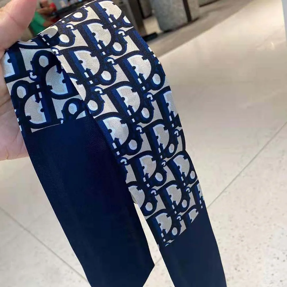 Dior Oblique Mitzah Scarf Navy Blue Silk Twill for Women