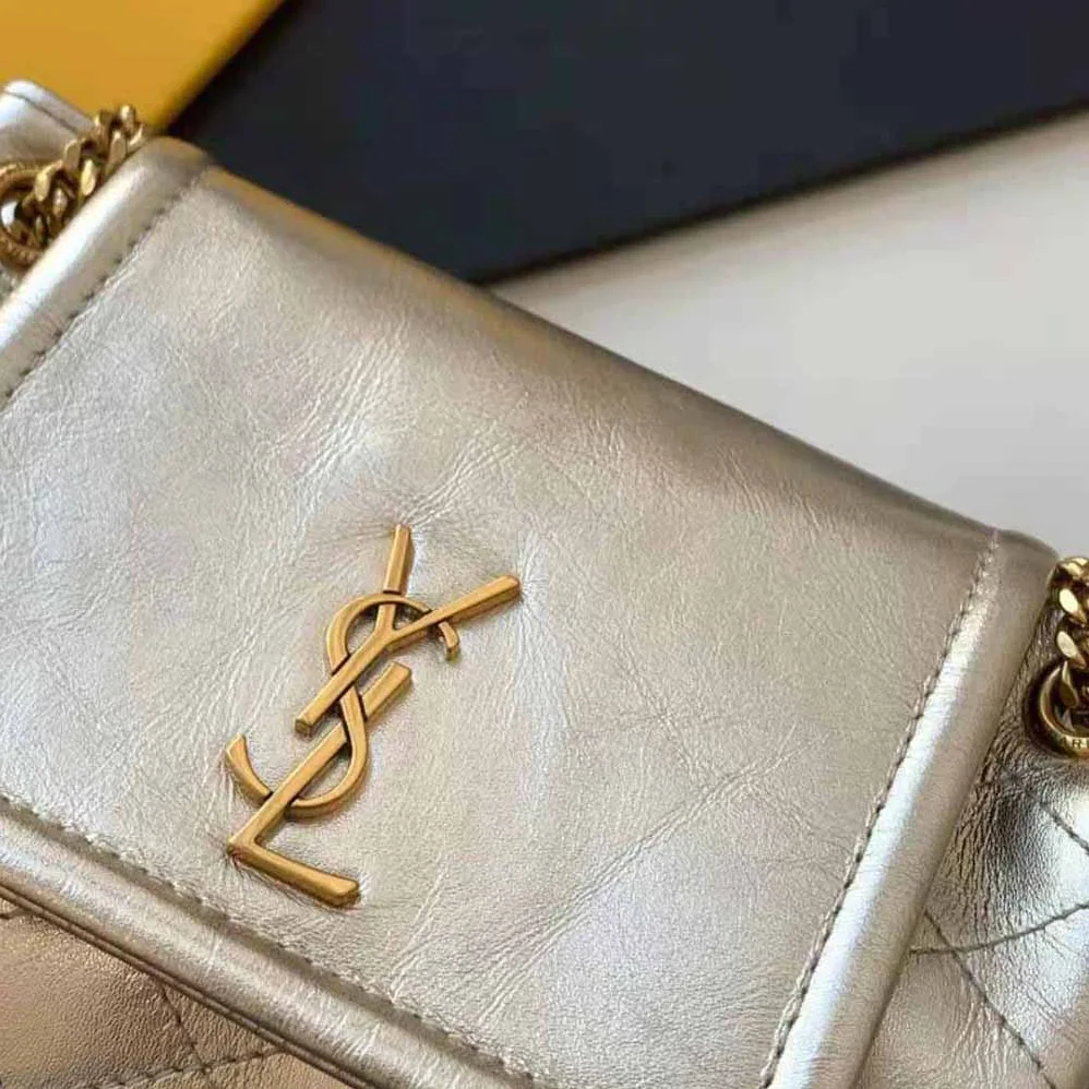 Saint Laurent YSL Monogram Mini Nolita in Lame Leather for Women