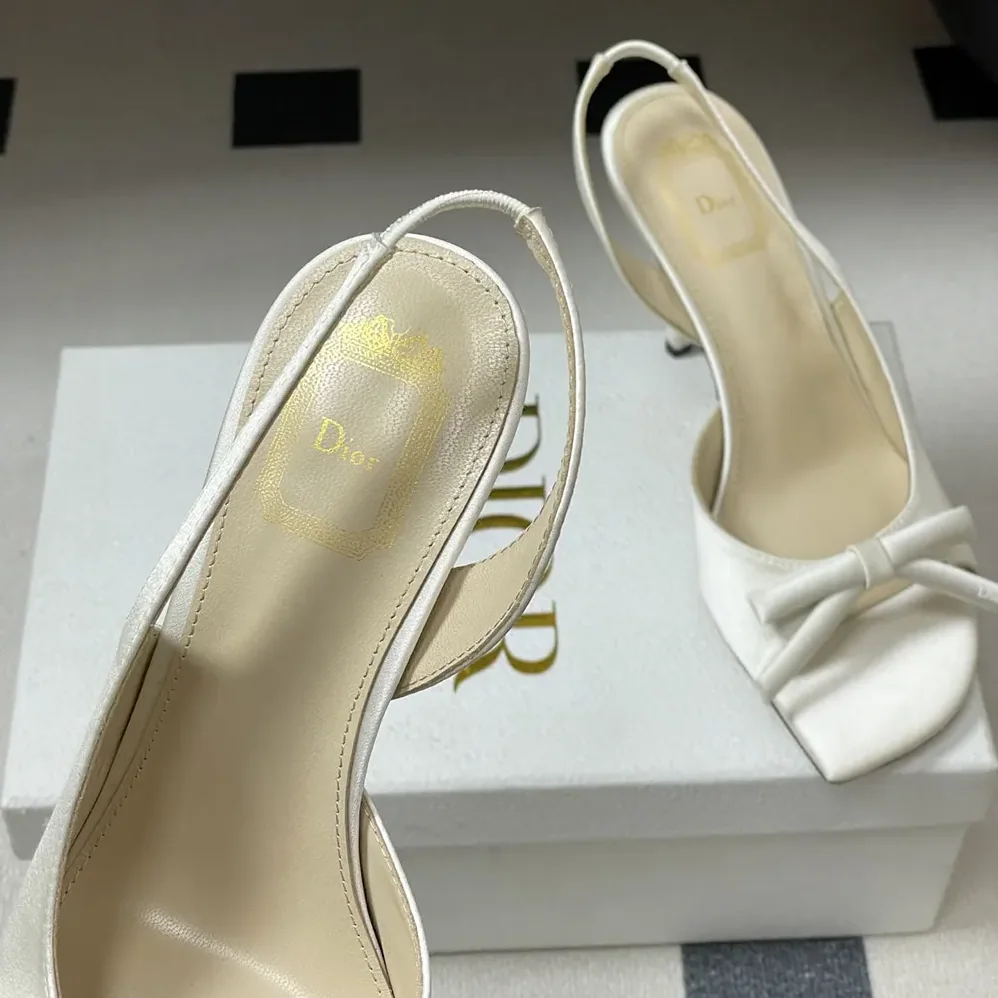 Dior Dior Bow Heeled Slingback Sandal White Satin for Women Dior Dior Bow Heeled Slingback Sandal White Satin for Women