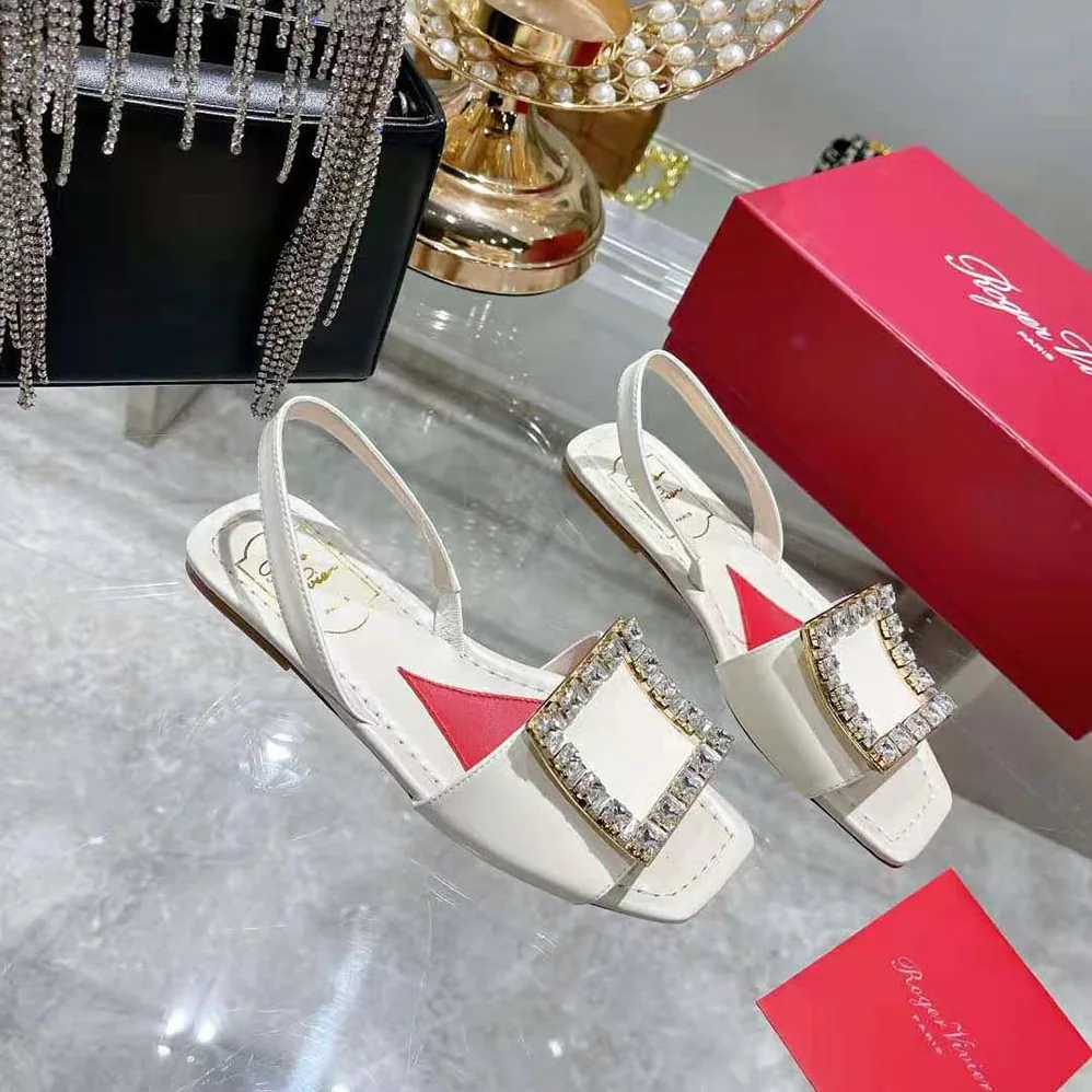 Roger Vivier Biki Love Strass Buckle Sandals in Leather for Women in White