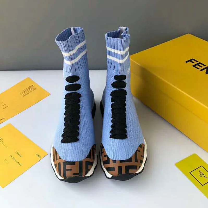 Fendi Shoes Pale Fabric Sneaker Boots for Women in Blue