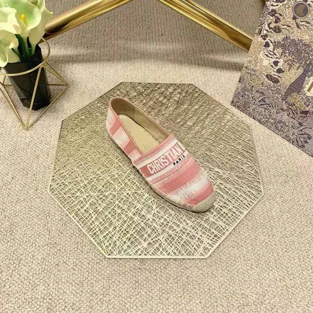 Dior Granville Eespadrille Dark Nude D for Women in Stripes Embroidered Cotton