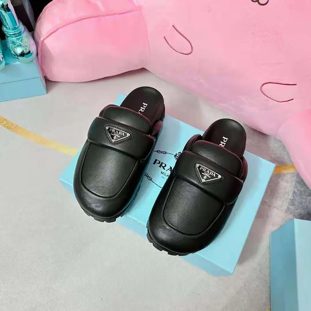 Prada Soft Padded Nappa Leather Sabots for Women in Black