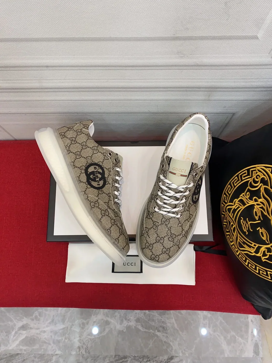 Gucci Sneaker With GG Gucci Print Brown And Gray for Men