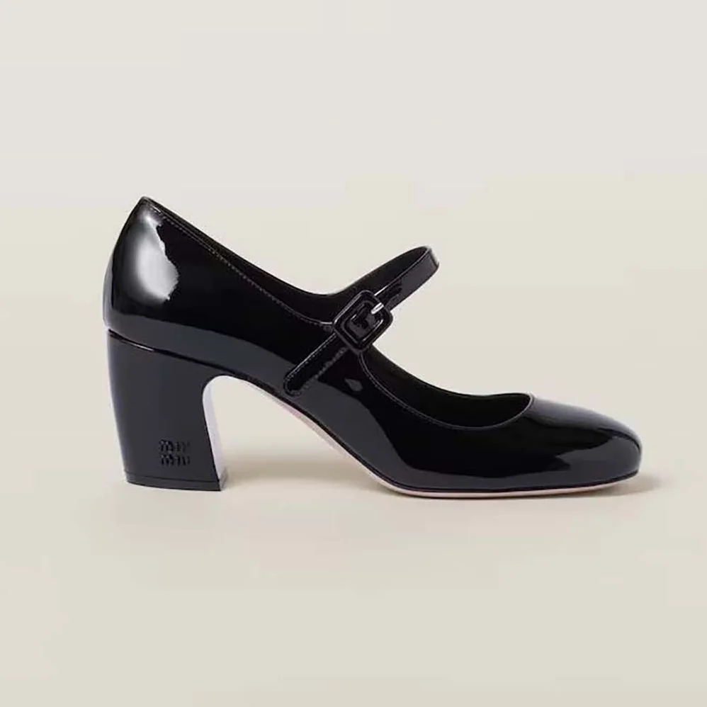 Miu Miu Patent Leather Pumps with Metal Lettering Logo for Women in Black Miu Miu Patent Leather Pumps with Metal Lettering Logo for Women in Black