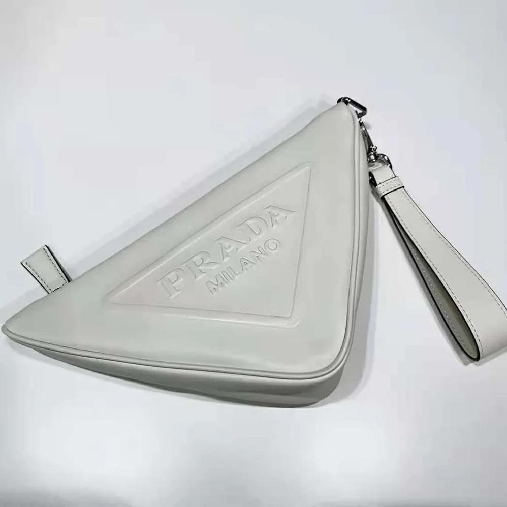 Prada Leather Triangle Leather Pouch for Women in White Prada Leather Triangle Leather Pouch for Women in White