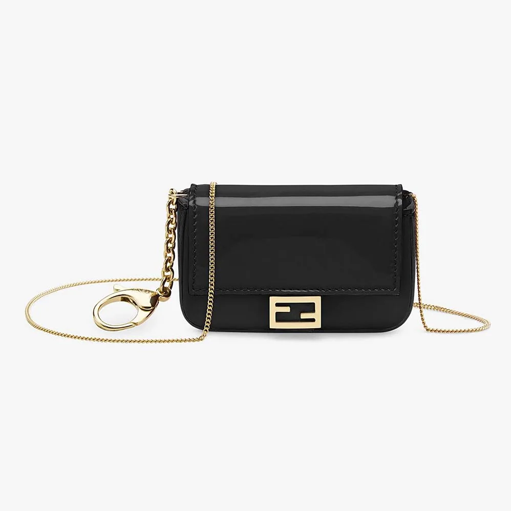 Fendi Nano Baguette Black Patent Leather Charm for Women