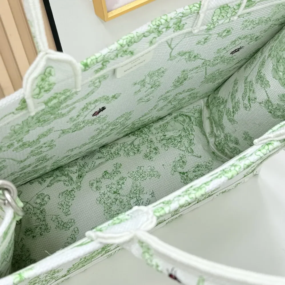 Dior Medium Dior Book Tote with Strap Green Multicolor Toile de Jouy Clover Embroidery for Women