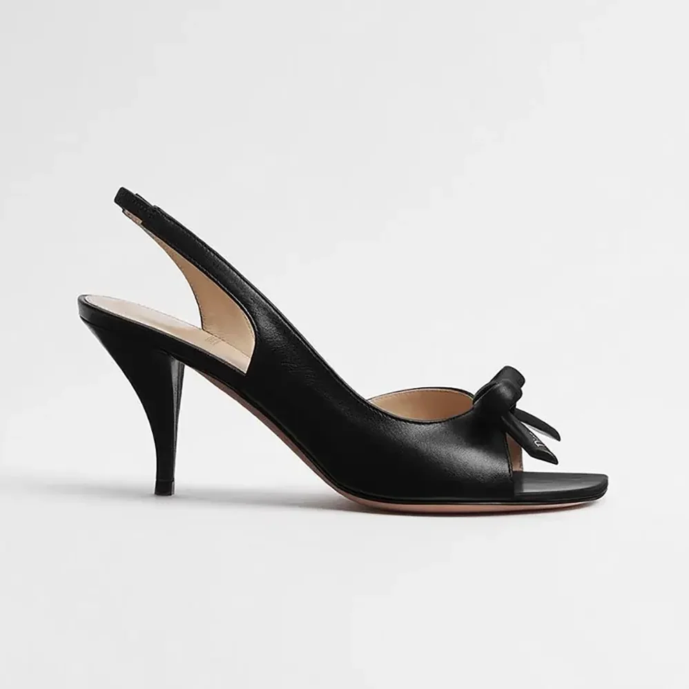 Dior Bow Heeled Slingback Sandal Black Lambskin for Women
