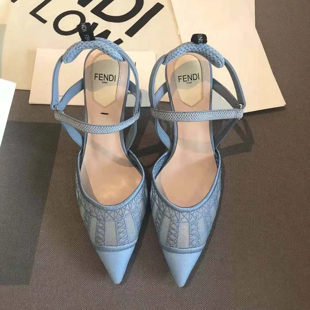 Fendi Colibri Lite Light Blue Micromesh High for Women in heeled Slingbacks Fendi Colibri Lite Light Blue Micromesh High for Women in heeled Slingbacks