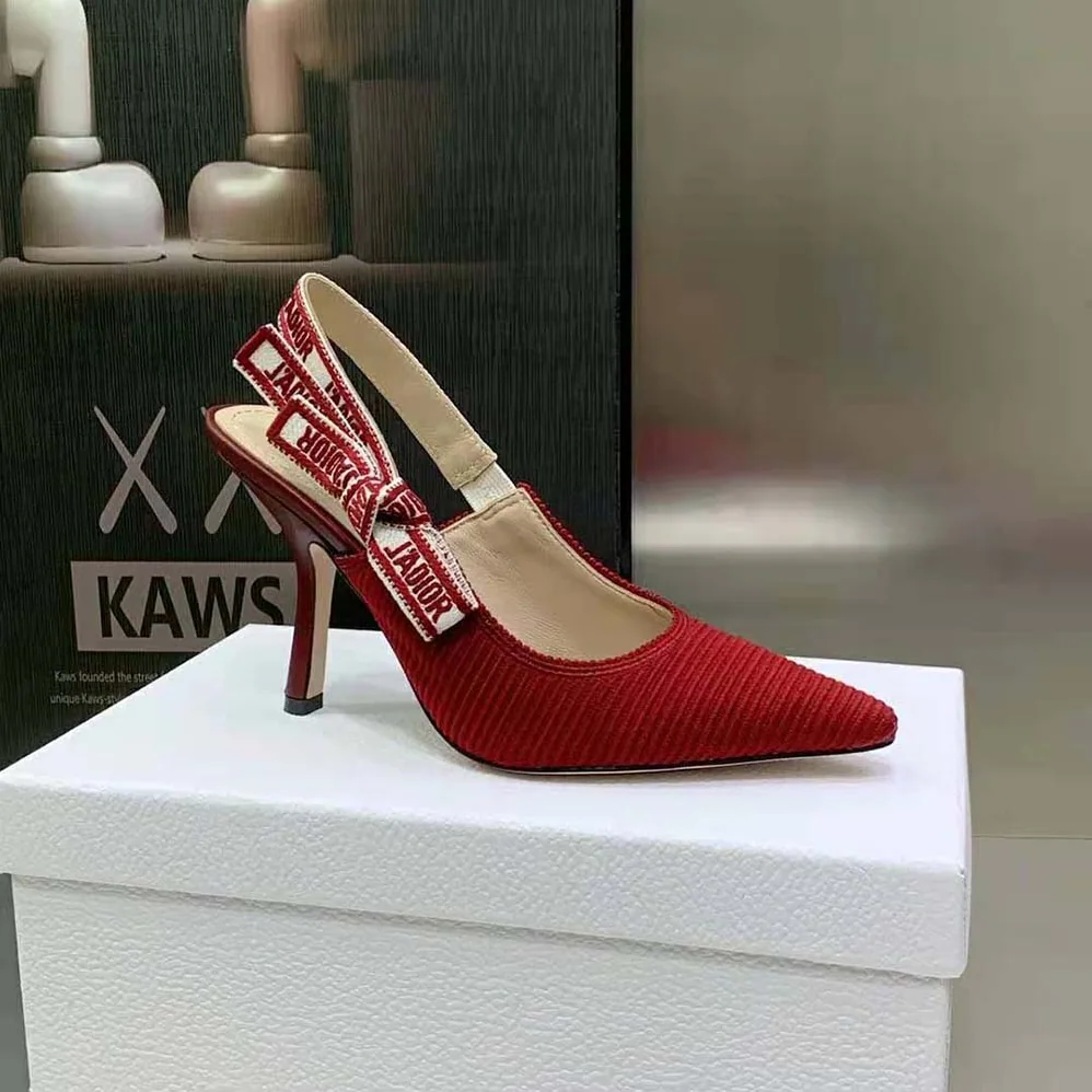 Dior J'Adior Slingback Pump Cherry Red Embroidered Cotton for Women