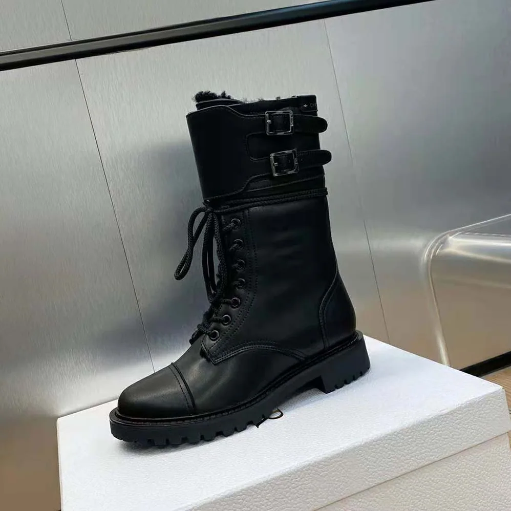 Dior D-trap Ankle Boot Black Calfskin and Shearling for Women