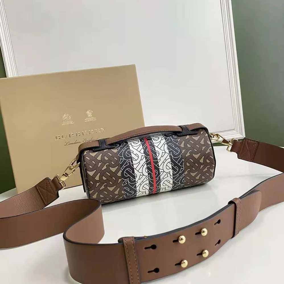 Burberry The Monogram Stripe E-canvas and Leather Barrel Bag for Women