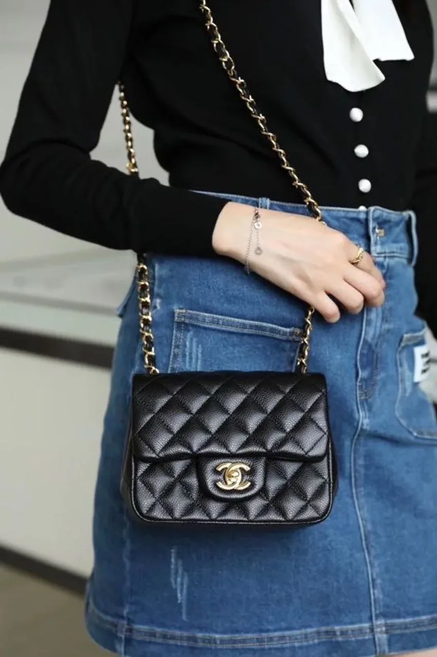 Chanel Classic Flap Bag Mini Crossbody in Black Gold Hardware