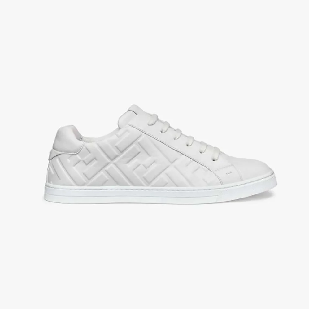 Fendi White Nappa Leather Low-Tops with 3D Macro FF Motif for Men Fendi White Nappa Leather Low-Tops with 3D Macro FF Motif for Men