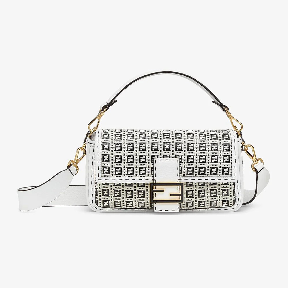Fendi Baguette Black and White Braided Leather Bag for Women Fendi Baguette Black and White Braided Leather Bag for Women