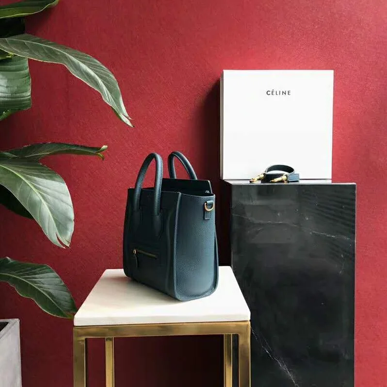 Celine Micro Luggage Handbag in Drummed Calfskin for Women in Olive Celine Micro Luggage Handbag in Drummed Calfskin for Women in Olive