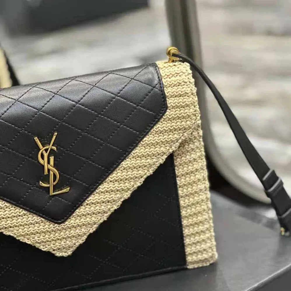 Saint Laurent YSL Gaby Satchel in Quilted Leather and Raffia for Women Saint Laurent YSL Gaby Satchel in Quilted Leather and Raffia for Women