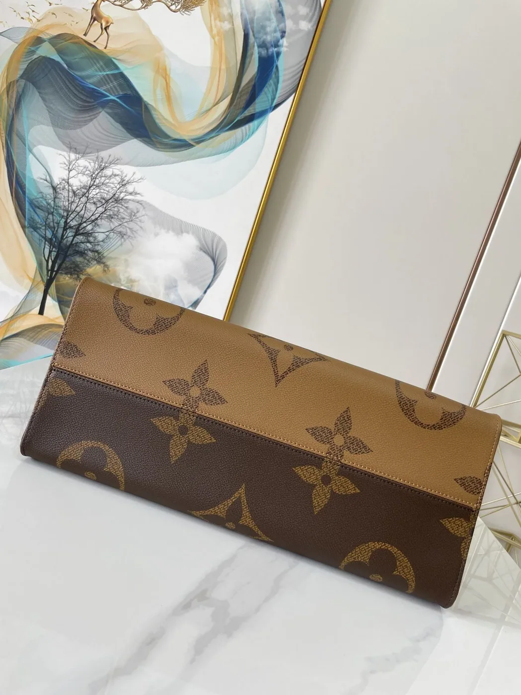 Louis Vuitton OnTheGo GM Tote Bag / Monogram Reverse Canvas Gold Hardware