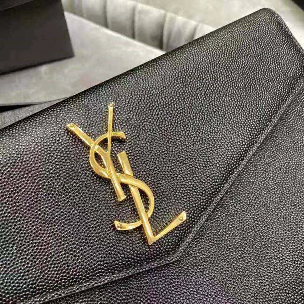 Saint Laurent YSL Uptown Pouch in Grain DE Poudre Embossed Leather for Women in Black Saint Laurent YSL Uptown Pouch in Grain DE Poudre Embossed Leather for Women in Black