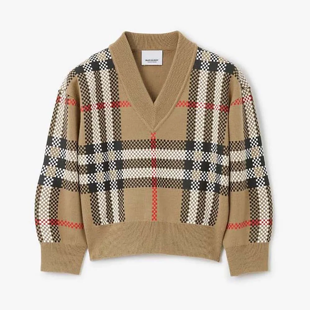 Burberry Kids' Check Wool Sweater in Beige