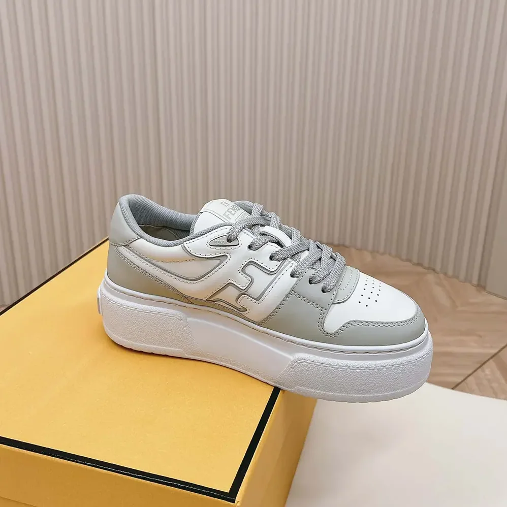 Fendi Match Gray Leather Platform Low for Women in tops