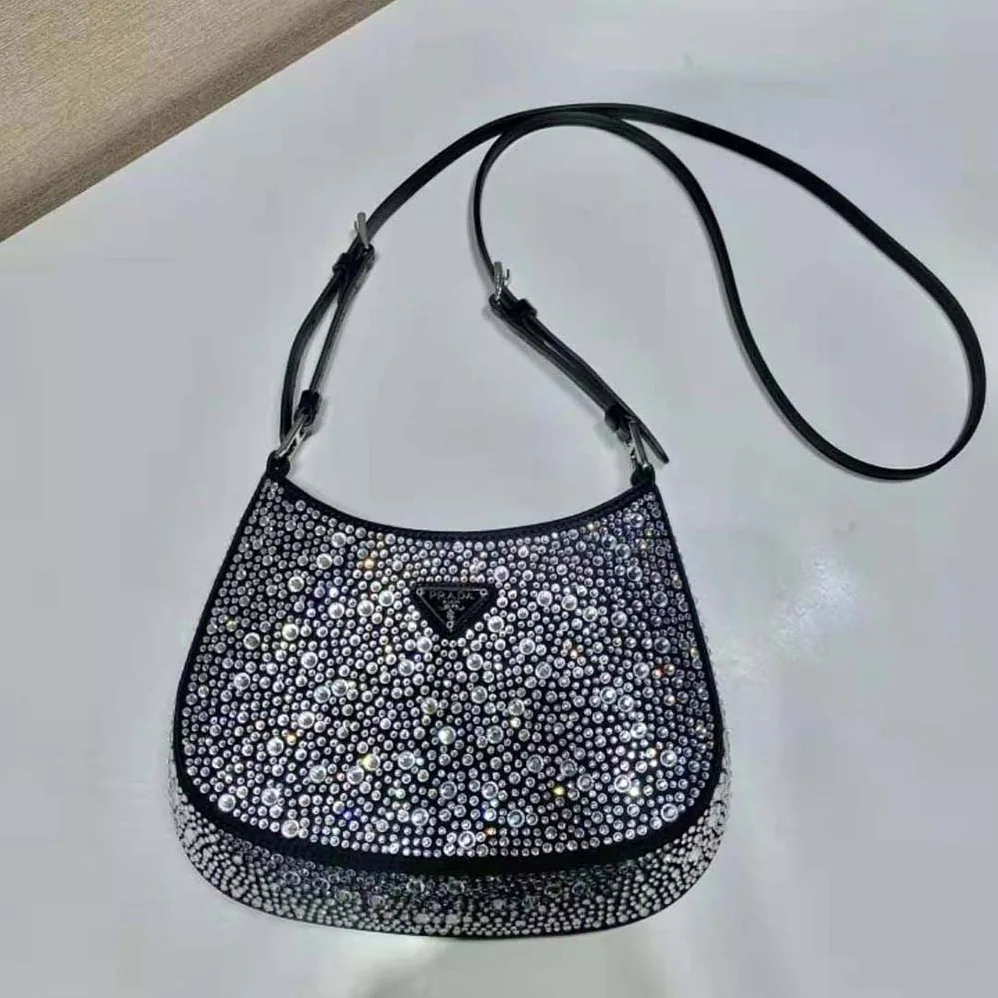 Prada Cleo Satin Bag with Appliques for Women in Black