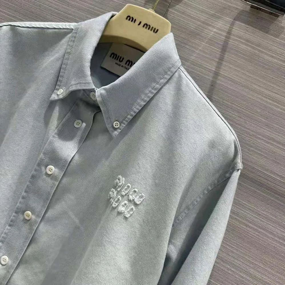 Miu Miu Denim Shirt with Embroidered Logo for Women