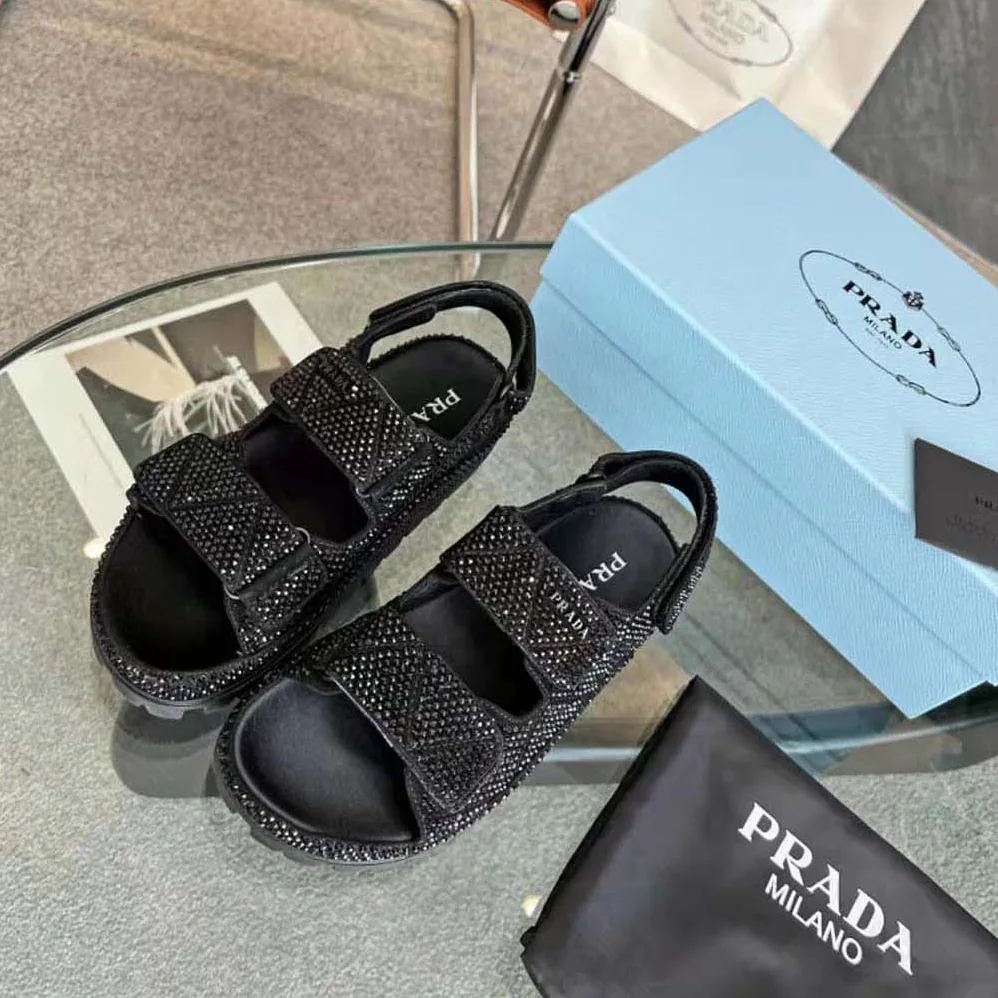 Prada Satin Sandals with Crystals for Women in Black Prada Satin Sandals with Crystals for Women in Black