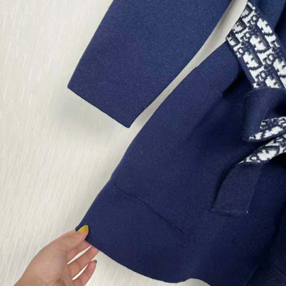 Dior Cropped Coat with Hood and Belt Navy Blue Double for Women in Sided Wool