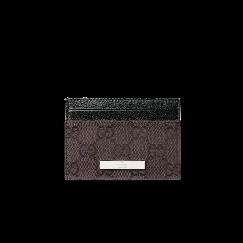 Gucci Card Case With Gucci Plaque / Dark Brown Canvas Palladium Hardware