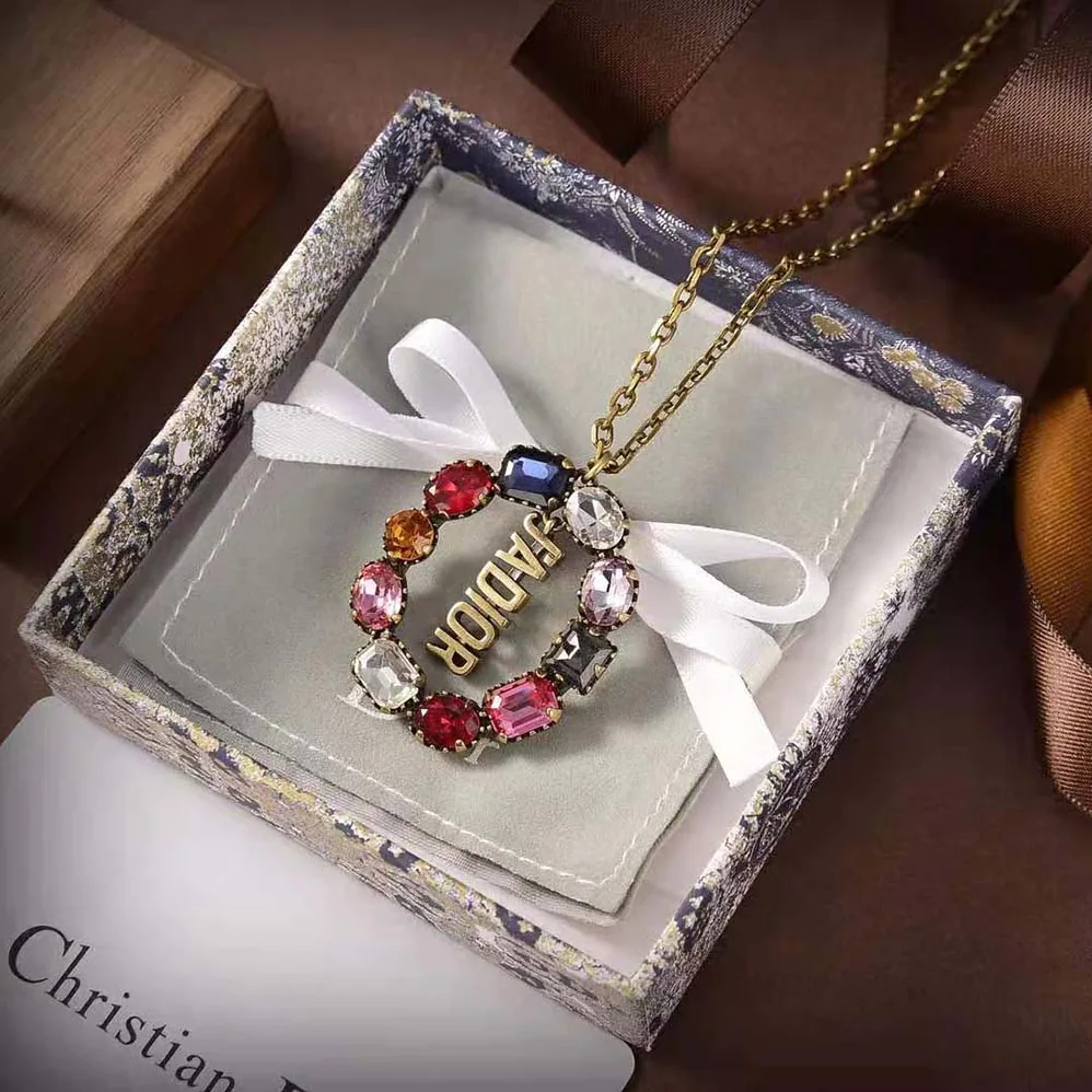 Dior J'Adior Necklace Antique Gold-Finish Metal and Multicolor Crystals for Women