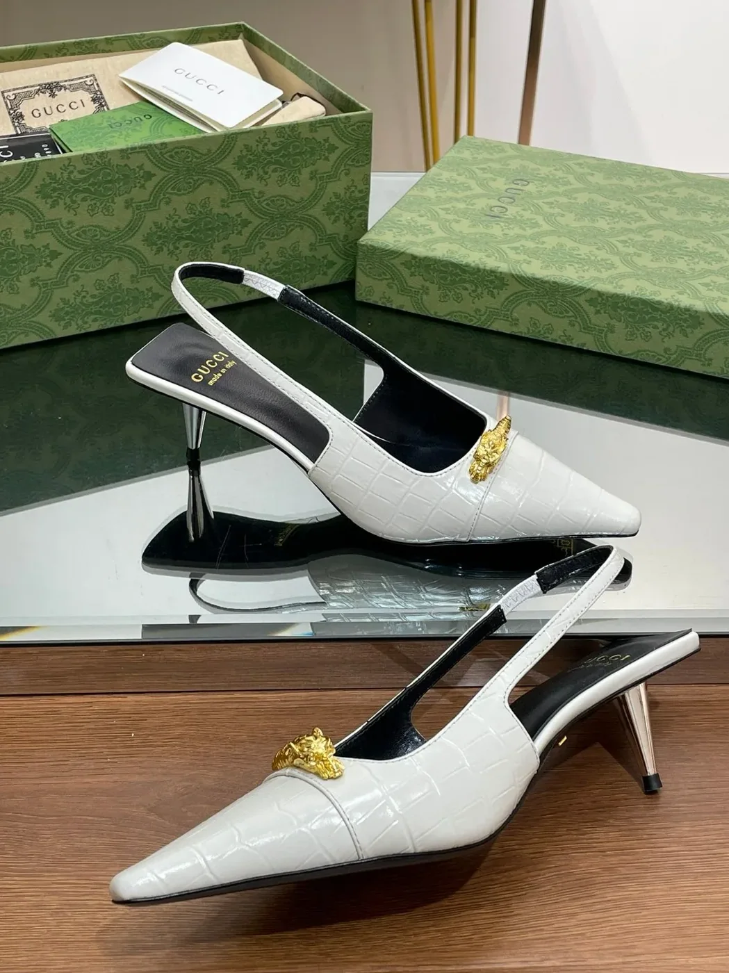 Gucci Gg Slingback Mid in Heel Pump White Gucci Gg Slingback Mid in Heel Pump White